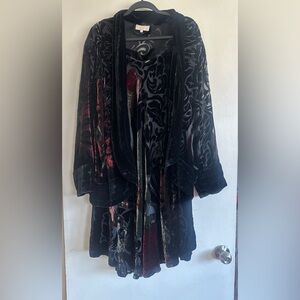 Black velvet skirt set with beautiful red, green and gold pattern
